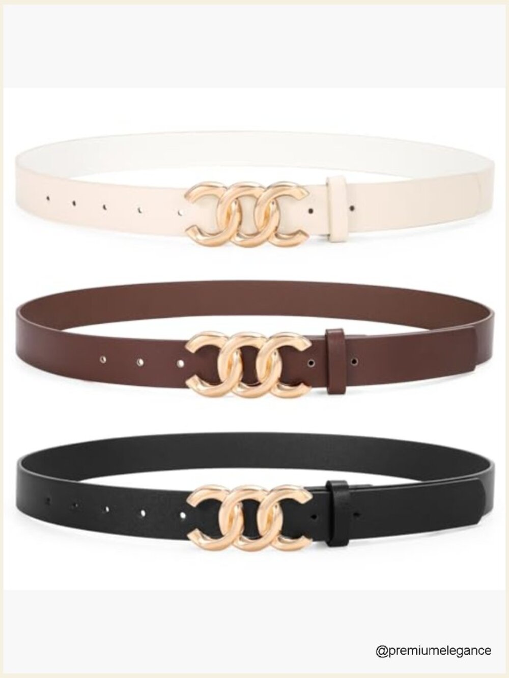 3 Pack Faux Leather Belts for Women - Adjustable Waist Belt with Gold Buckle - Picture 5 of 7